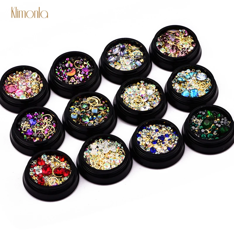 12 бутылок для дизайна ногтей стразы хрустальные камни смешанный дизайн сплав