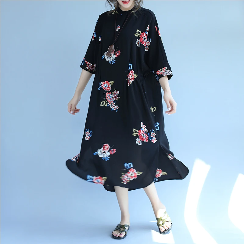 Свободный крой жира Vestidos 2018 новые национальные Платья с цветочным принтом Стенд
