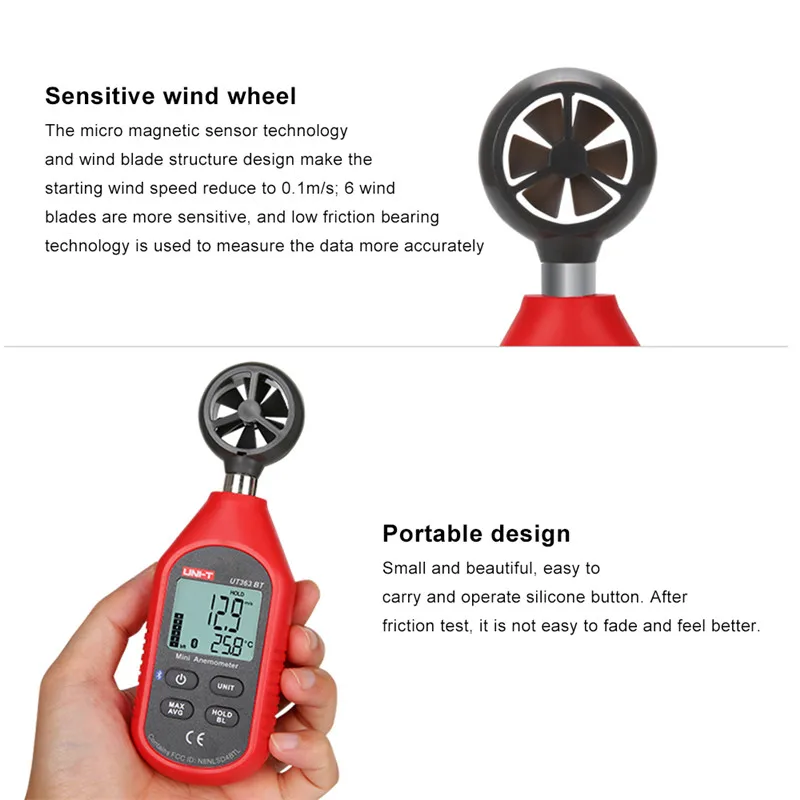 UNI-T UT363BT измеритель скорости ветра цифровой Bluetooth карманный размер Анемометр измерение термометр Мини Ветер метр Анемометр