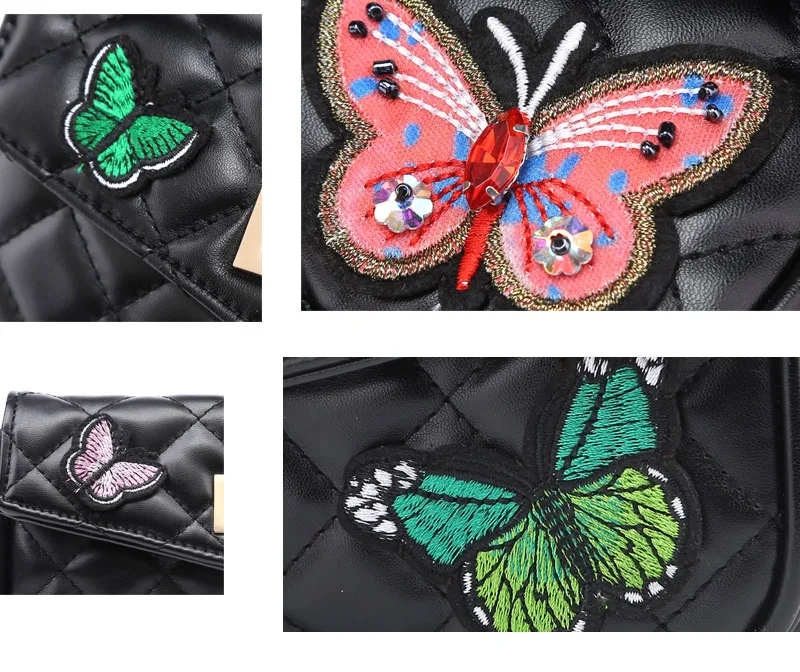 Women Waist Bag Butterfly Embroidered Belt High Quality PU Leather Fanny Pack Hip Bum for Cell Phone Purse celula | Багаж и сумки