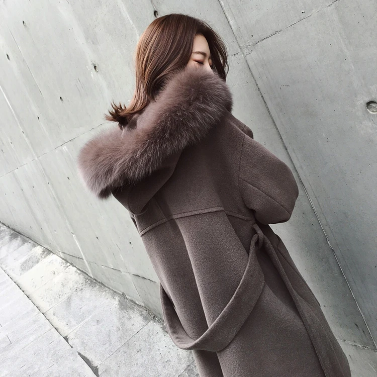 Women wool coat Office Lady Hooded Women Wool Blend Coat Double Breasted Solid Cashmere Jacket Slim Regular Ladies Coats C338