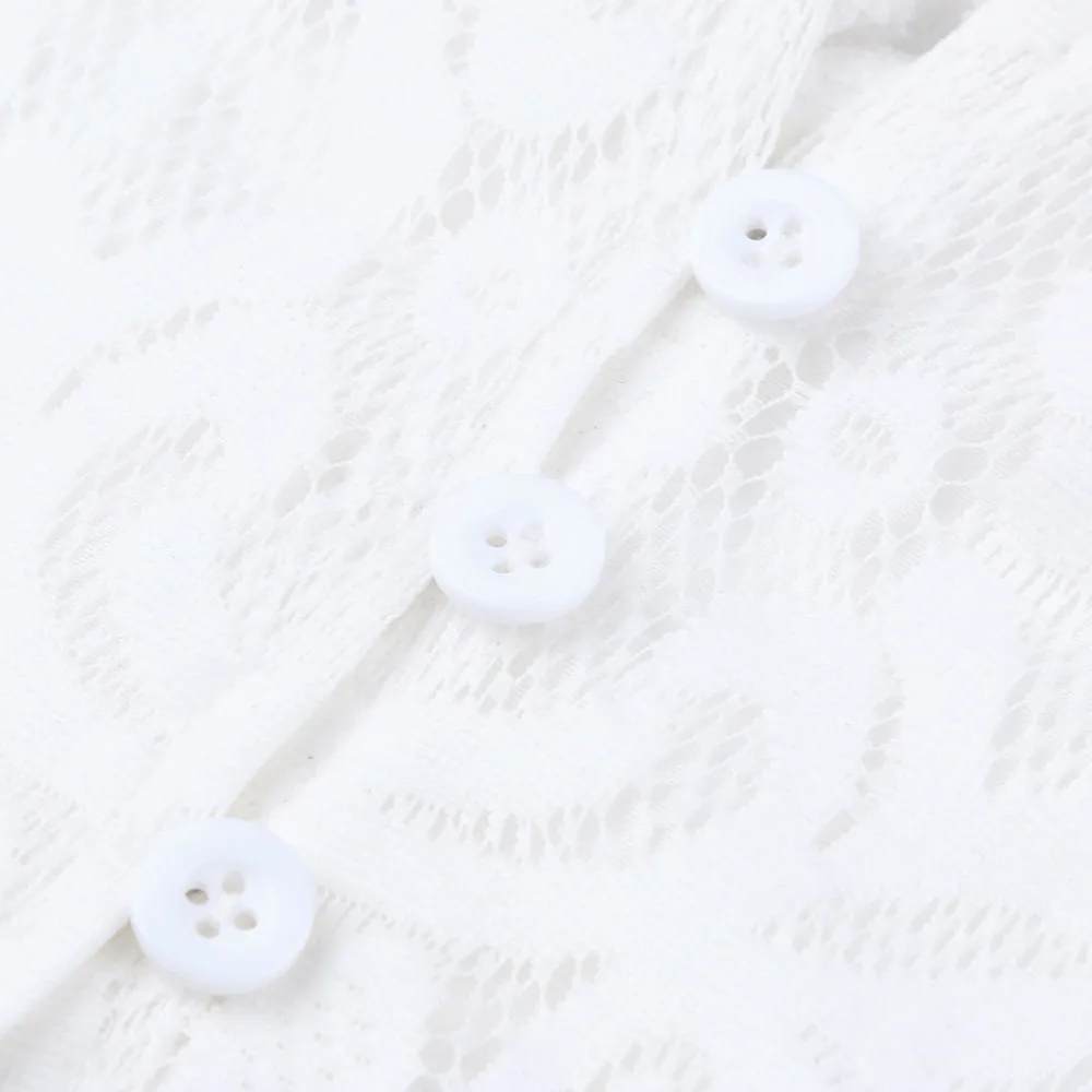 

Women Summer Floral Flower Button Sexy Strappy Ruffles Backless White Lace Dress Ladies Backless Sexy Female vestidos 2019 F35