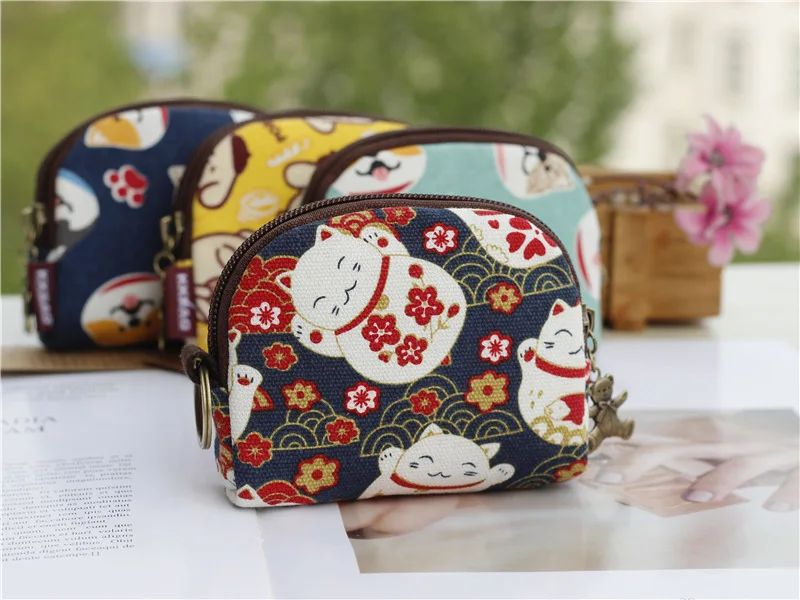 Ретро мини-сумка, женские кошельки для монет, Kawaii, короткий кошелек, для девочек, кошка, маленький холщовый кошелек, сумки для карт, женские кошельки для рук, для дам, детей