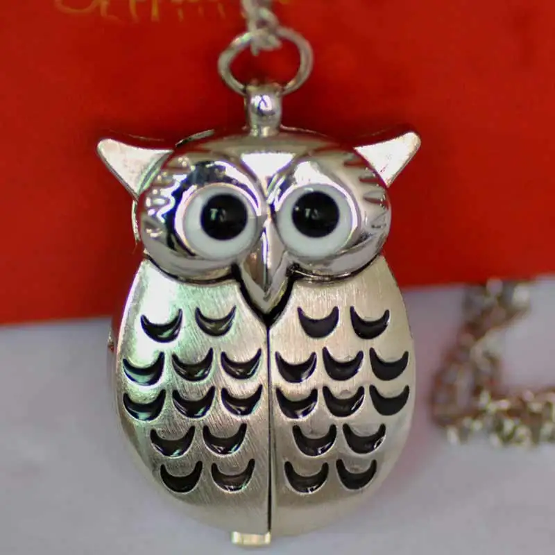 Карманные часы Мини Металл брелок сова двойной открытый кварцевые сплав