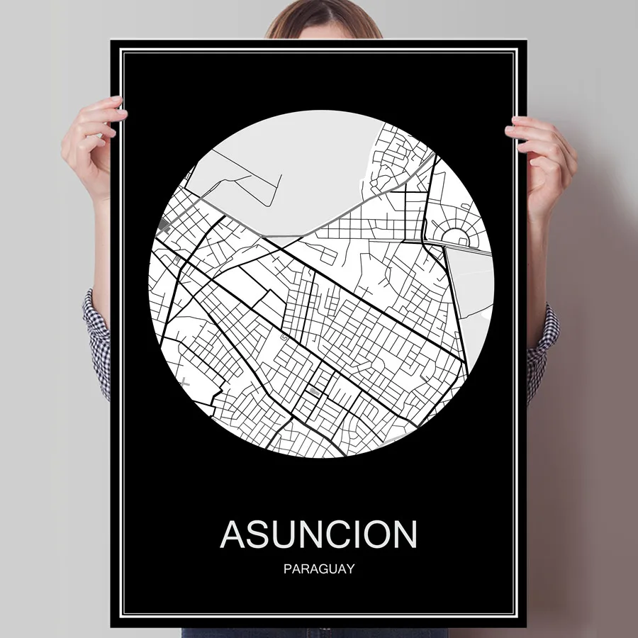 Asuncion Мире Карта города Амстердам Нидерланды принт плакатная бумага или холст печати стены Стикеры для бар паб кафе Гостиная домашний декор - Цвет: Asuncion