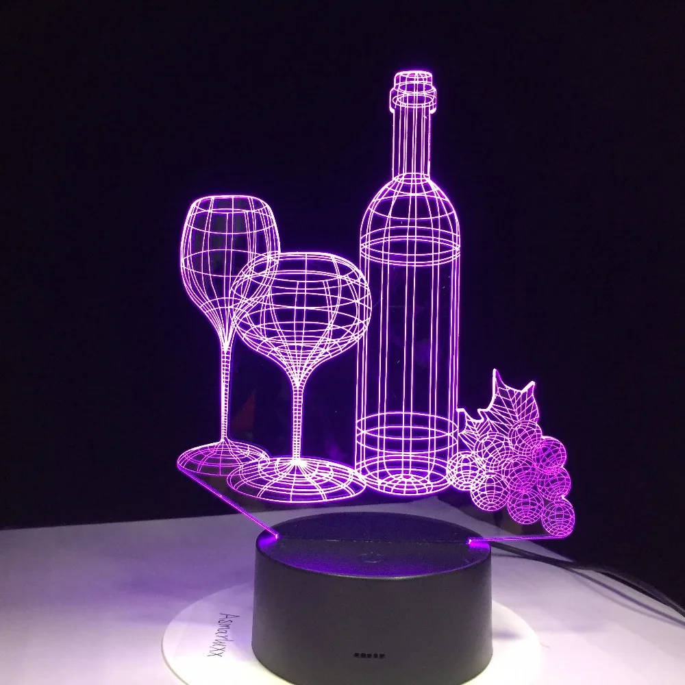 3D лампа в виде бутылки вина светодиодная 7 цветных акриловых ночных светильников