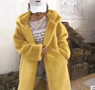 yellow Зимние женские модные длинные толстые теплые пальто из искусственного меха с капюшоном и леопардовым принтом больших размеров w1688 - Цвет: yellow