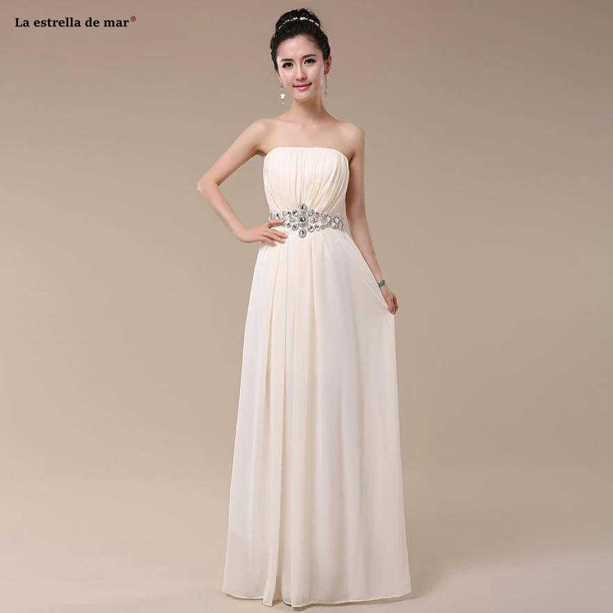 Vestido madrinha шифон бриллианты без бретелек линии бордовый фиолетовый королевский синий платья подружки невесты цвета Шампань Длинные Дешевые - Цвет: Шампанское