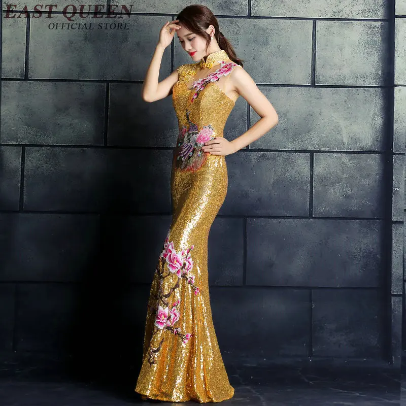 Новое поступление 2018 Восточное вечернее платье без рукавов qipao китайское Русалка