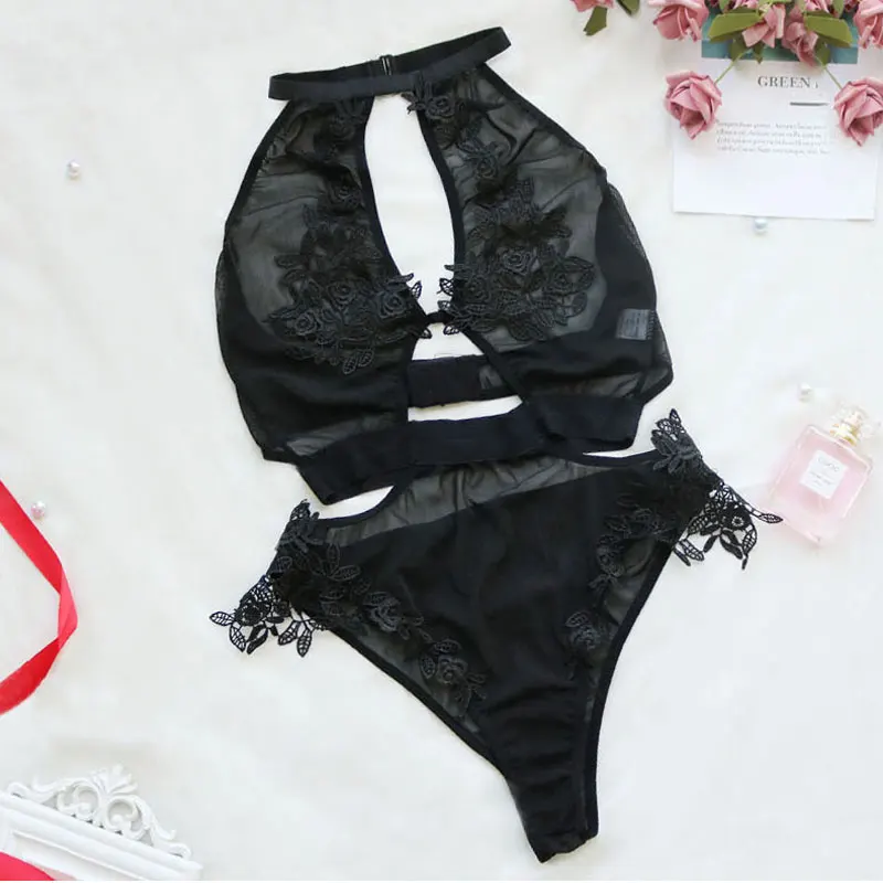 Buitifo женское Кружевное боди Сексуальное цветочное Babydoll Спереди открытая Холтер Ночное белье
