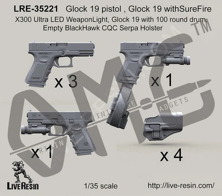 [Набор масштабных моделей] живая Смола LRE 35221 1/35 Глок 19 пистолет withSureFire X300 ультра