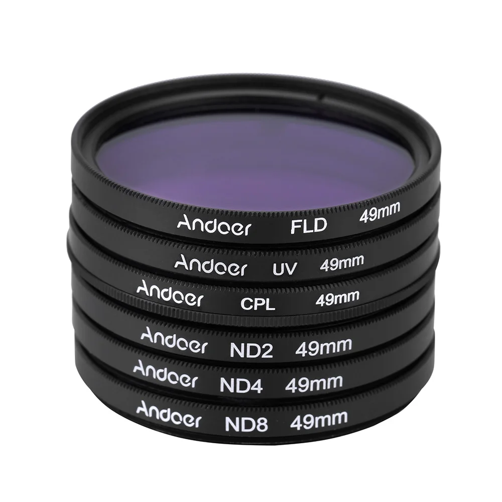 Набор фильтров для фотографии Andoer 49/52/55/58/62/67/72/77 мм UV + CPL FLD ND(ND2 ND4 ND8) набор Nikon Canon Sony