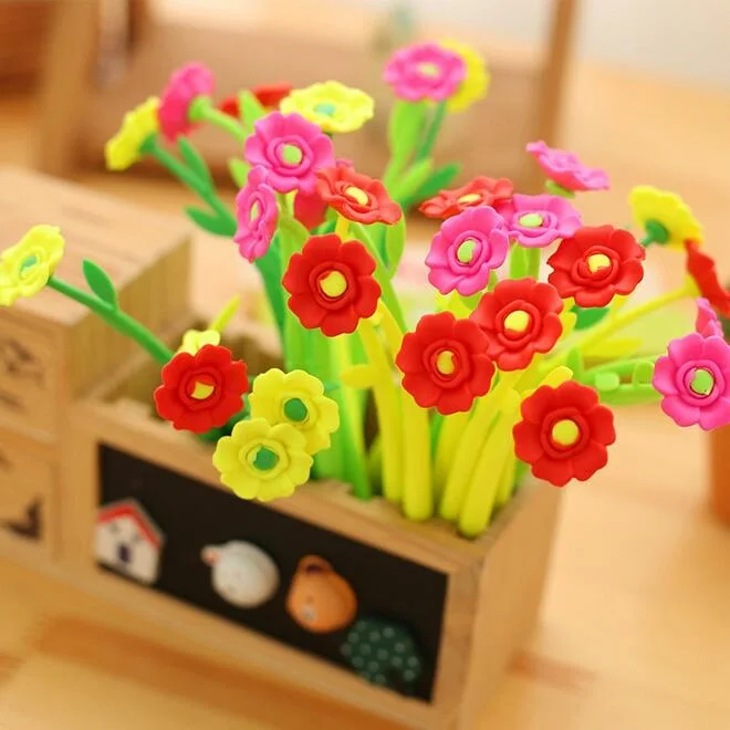 

48pcs/lot Beautiful 3D Flower design Gel Pen 0.38mm Black lnk Kawaii Stationery Office material School supplies