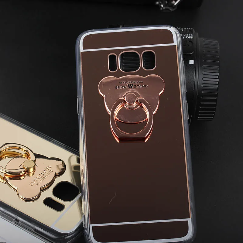 hazy beauty bear ring holder Soft Tpu + pc mirror phone case cover for samsung galaxy s8 women 181301 |