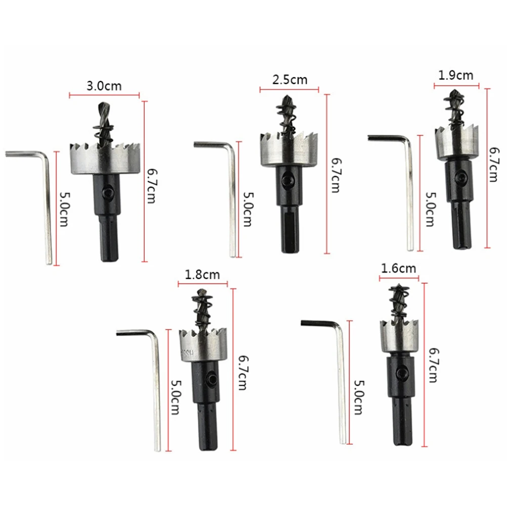 

5PCS 16/18/19/25/30mm Stainless Steel Metal Alloy Carbide Tip HSS Drill Bit Hole Saw Set