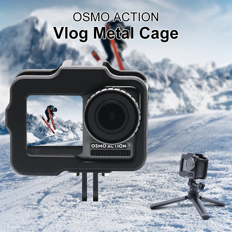 

DJI Osmo Action Case Vlog Metal Cage Case with Cold Shoe for Microphone LED Video Light DJI OSMO Action Camera Accessories
