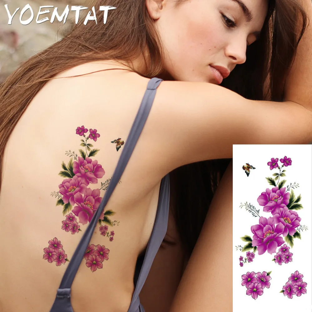 lifelike cherry blossoms arm shoulder tattoo stickers flash henna fake waterproof temporary tattoos sticker women on body | Красота и