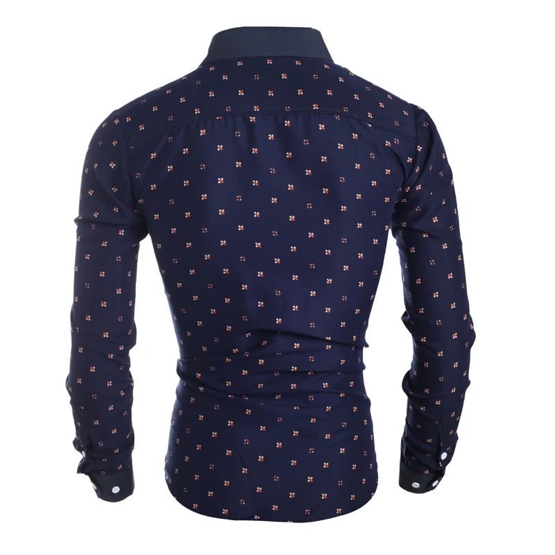 Мужская хлопковая приталенная рубашка в горошек с длинным рукавом и отложным