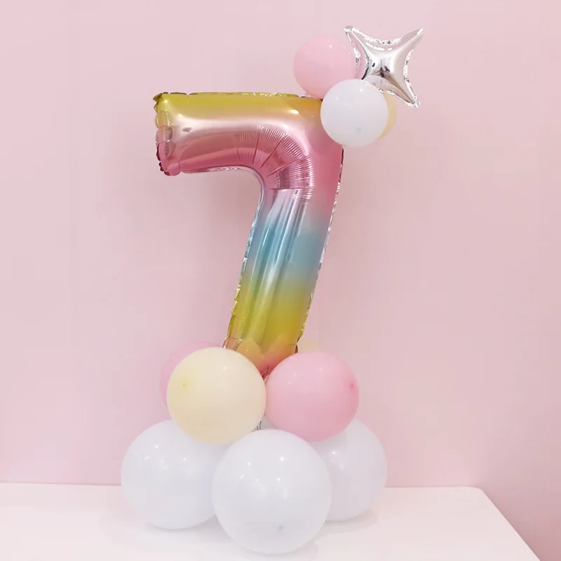 Multicolor 7 Шары с цифрами, украшения для дня рождения, Детские шары, цифры из фольги, баллон для детей 1, 2, 3, 4, 5, 6, 7, 8, 9 лет, Веселый балон для мальчиков и девочек - Цвет: Multicolor 7