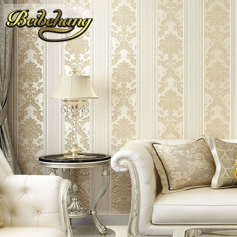 

beibehang Non - woven wallpaper living room bedroom background wallpaper simple European stereoscopic vertical striped wallpaper