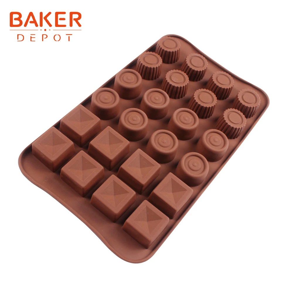 BAKER DEPOT силиконовая Плесень Для Шоколада Кондитерская выпечка квадратная круглая форма для украшения торта ледяные конфеты Мармеладные формы помадки 24 Отверстия