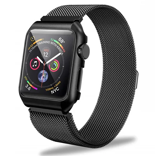 with case-black Milanese Loop замена группы металлический защитный чехол для Apple Watch серии группа 4 40 мм 44 мм iWatch ремешок серии 3/2/1 38 мм 42 мм - Цвет ремешка: with case-black