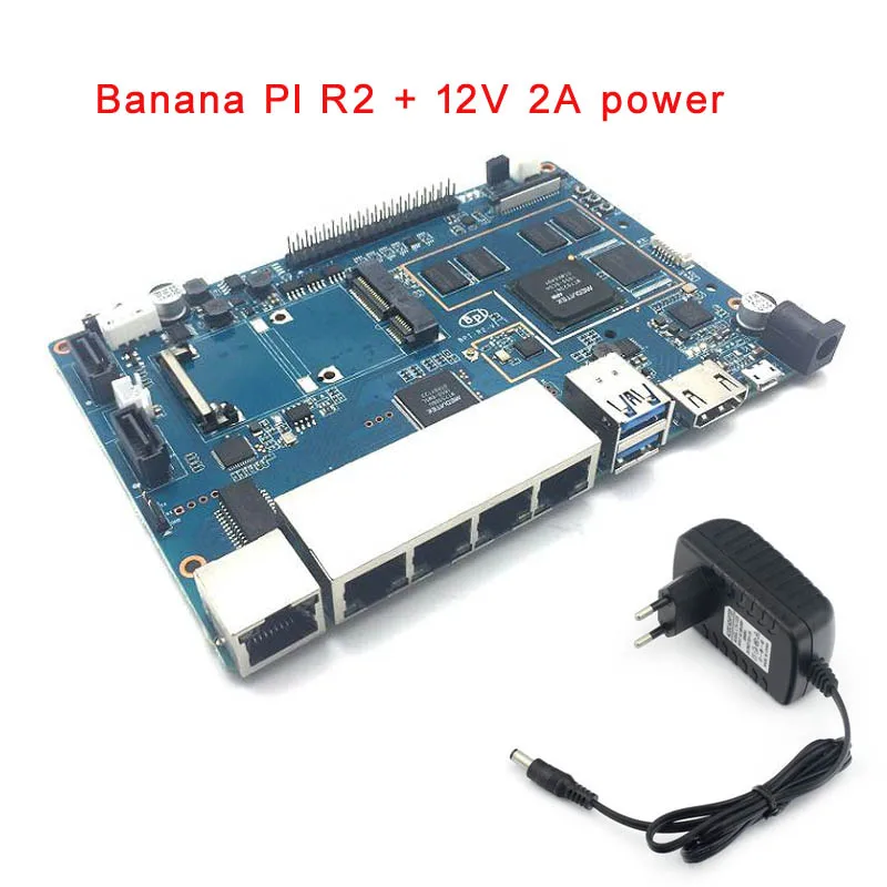 Синий Banana Pi R2 BPI-R2 четырехъядерный 2 Гб ОЗУ с SATA WiFi Bluetooth 8 ГБ eMMC demo одноплатный+ акриловый чехол+ 12 В 2A DC power - Цвет: Синий