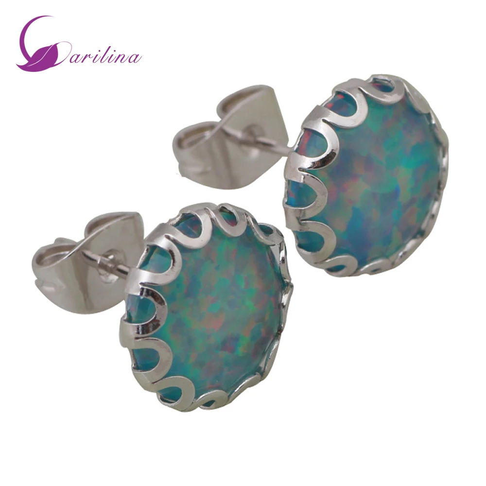 

Party Jewelry Silver Color Jewelry Round Gray Black Opal Stud Earrings Women Fashion Jewelry E284