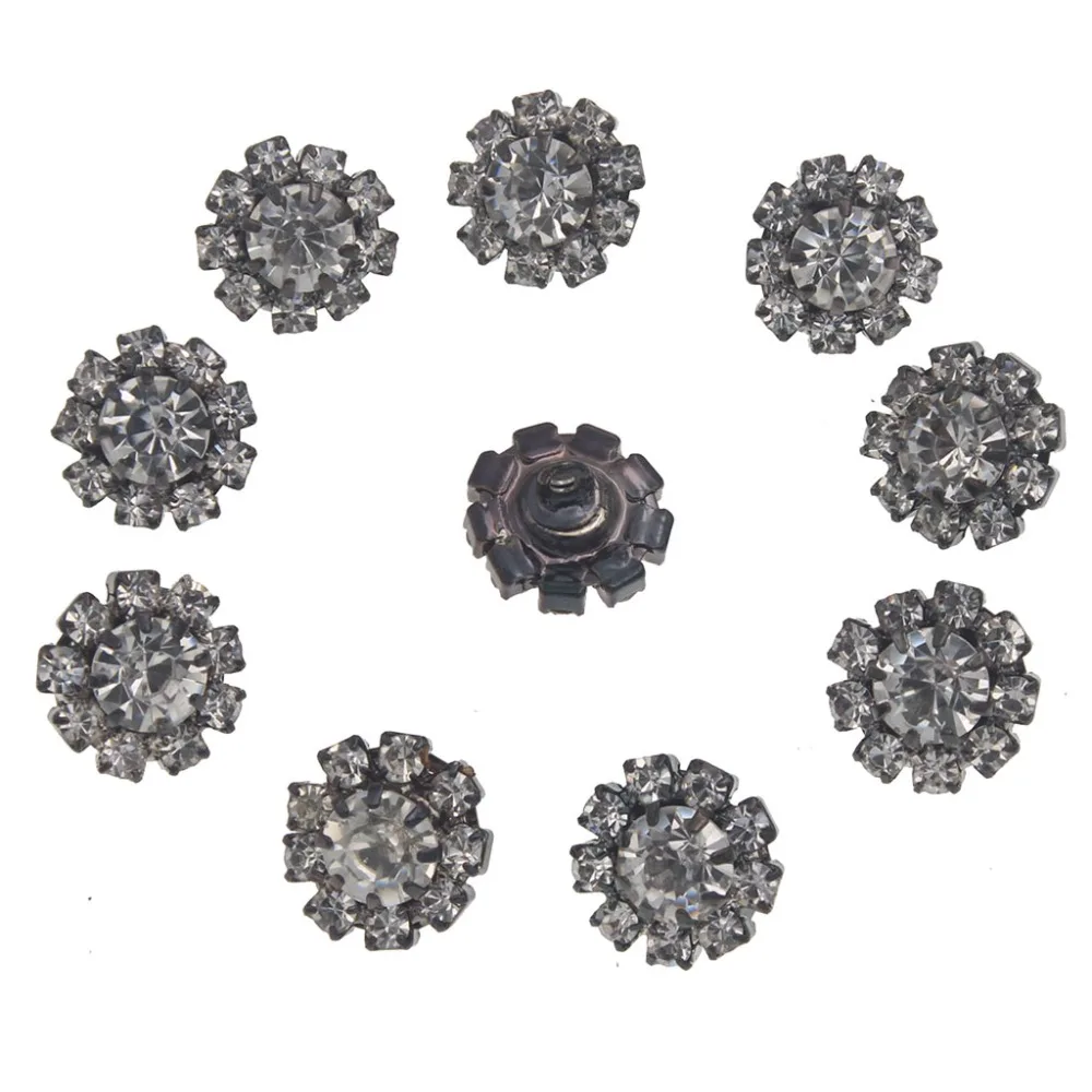 

10mm Rhinestones Shank Black Buttons for Decorative Clothing Round Metal Small Button Diy Bouton Couture Bottoni Home Decor 10pc