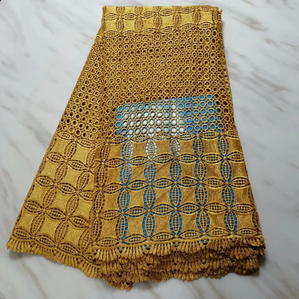 2019 high quality Water soluble gold line French Swiss net lace African tulle mesh Cord fabric for dress 5yards/lot GOLD | Дом и сад