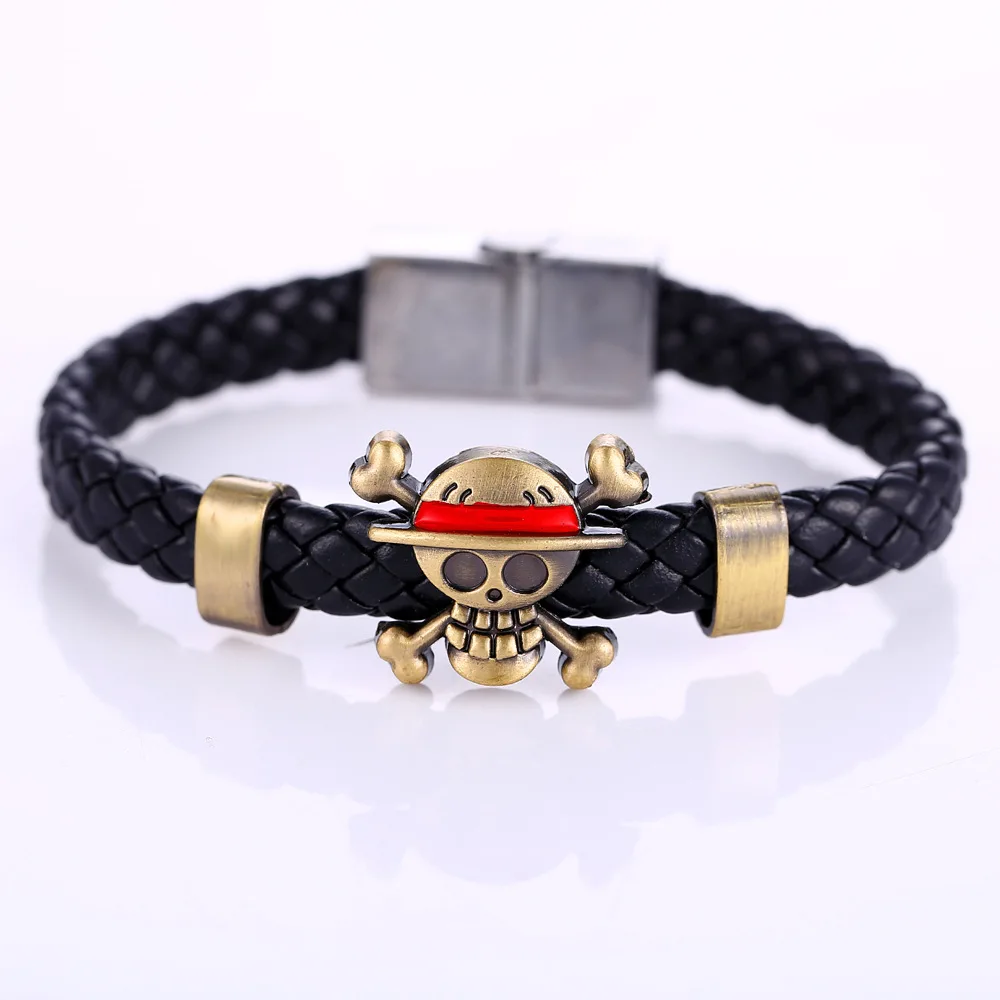 Dincior Japanese Anime One Piece Bracelet Luffy Skull Skeleton Briaded Rope Cuff Snap braclet Pulseiras Masculinos Diy Braslet | Украшения