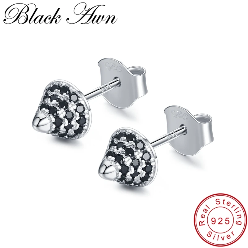 Женские серьги пусеты [BLACK AWN] из стерлингового серебра 925 пробы с черной шпинелью