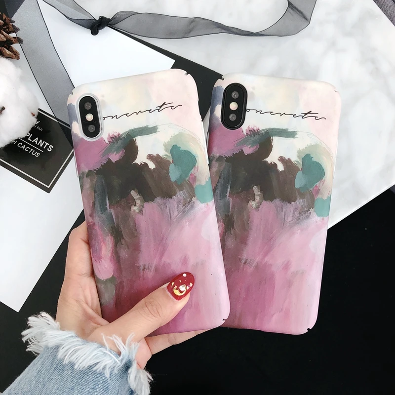 Colorful Ink Printed Case For iPhone X 8 Plus Slim Hard Plastic Full Protective Cover 7 6 6S Coque |