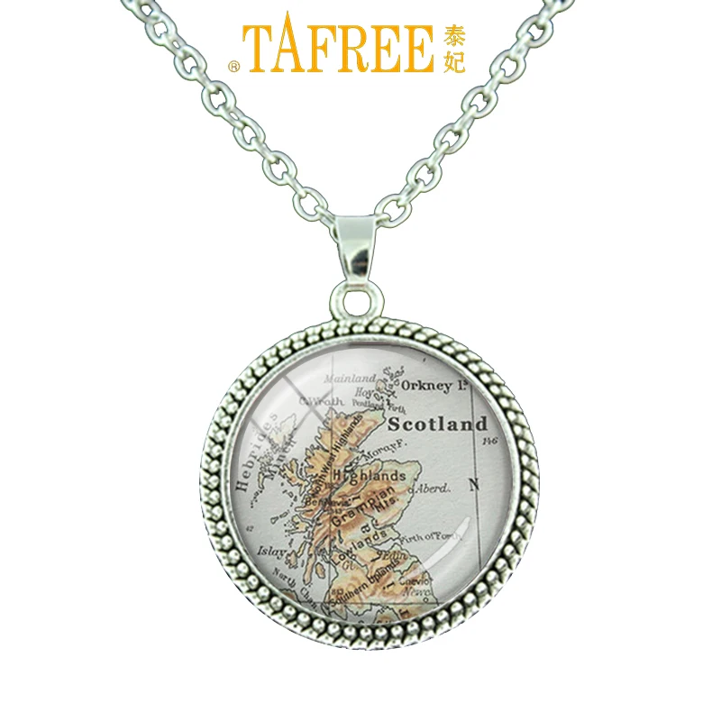 TAFREE модное винтажное ожерелье Шотландия карта Глобус карты мира стекло