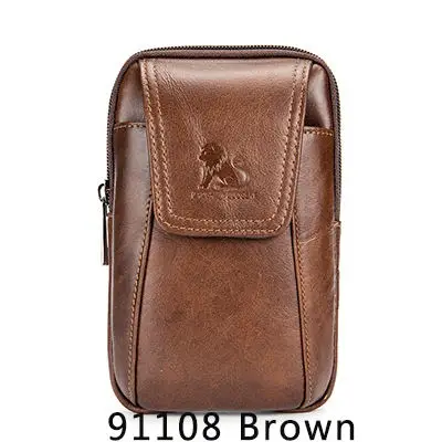 91108Brown Бренд, поясная сумка с петлями для денег, сумка на пояс из натуральной кожи, сумка для мобильного телефона, сумка для путешествий, Мужская маленькая поясная сумка, сумка - Цвет: 91108Brown