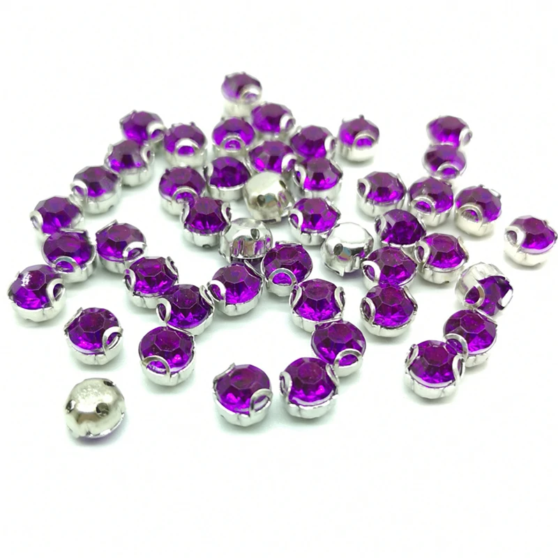 Purple 50 шт. ss30 6 мм стразы из смолы Серебряная основа стразы из прозрачного хрусталя AB пришивные стразы для шитья ювелирных изделий своими руками - Цвет: Purple