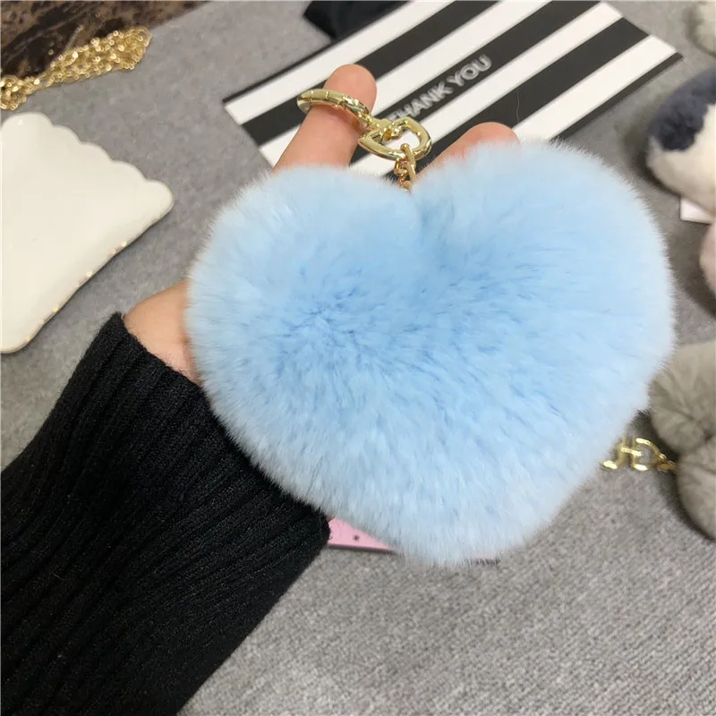 Брелок для ключей Corazon del melocoton Rex conejo pelo bola llavero amor felpa hebilla adornos en forma de corazon clave coche