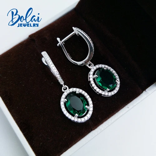 Bolaijewelry серьги с зеленым Изумрудом и застежкой в стиле Дианы серебряные ювелирные