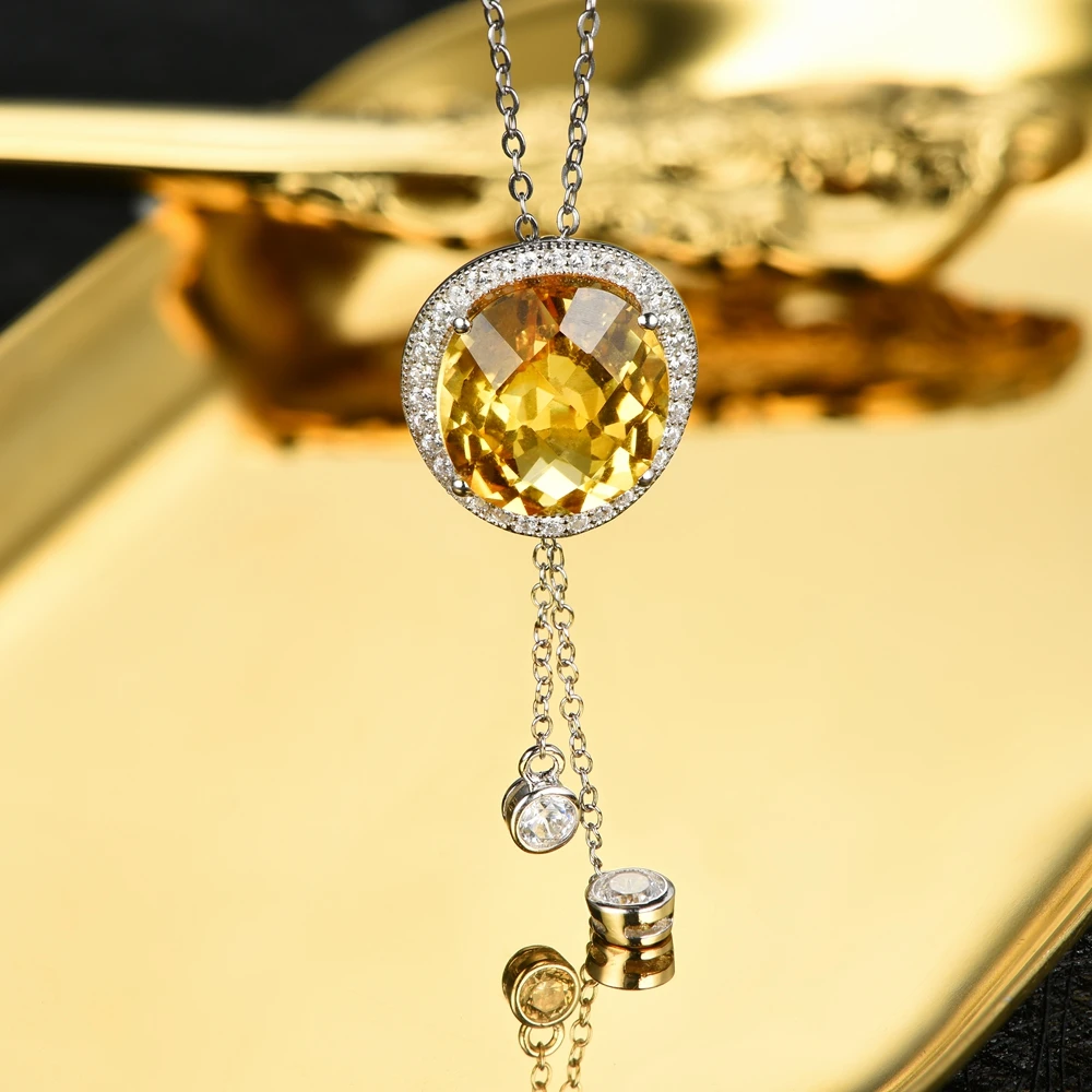 L& zuan 17.44CT натуральный цитрин Ювелирный Набор стерлингового серебра 925 пробы Серьги с кисточками/кулон для свадьбы желтый драгоценный камень ювелирные изделия