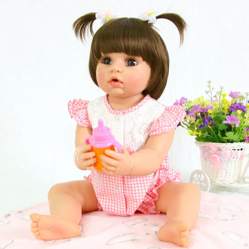

big eyes Reborn Bonecas 55cm Open mouth Full Silicone Reborn Baby Doll DIY Toys For Kid As Girl gift Brinquedos bebe masha