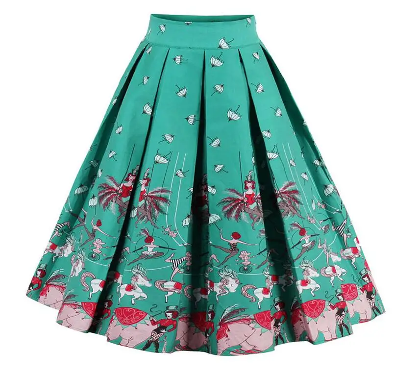 Летняя винтажная юбка в стиле ретро с цветочным принтом и высокой талией