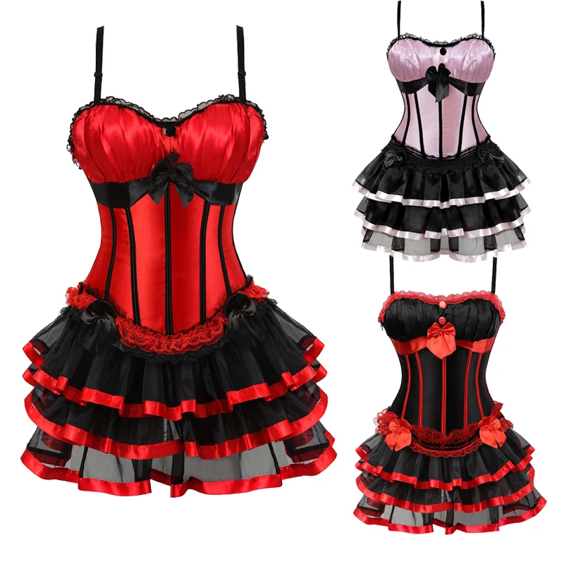 

Women's Halloween Costume Corset dress Waist Cincher Party Masquerade Gothic Red Tutu Skirts Overbust Corselet Skirt Set