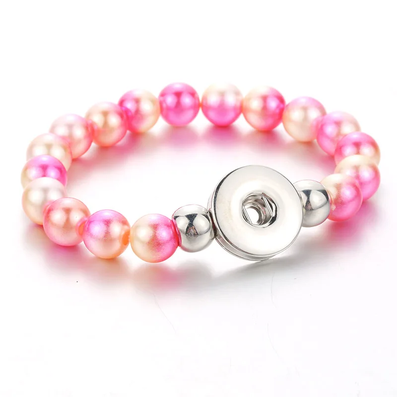 10MM Simulated Pearl Beads Elasticity Bracelets Female 18mm Snap Bangles For Women Button Bracelet 4700 | Украшения и аксессуары