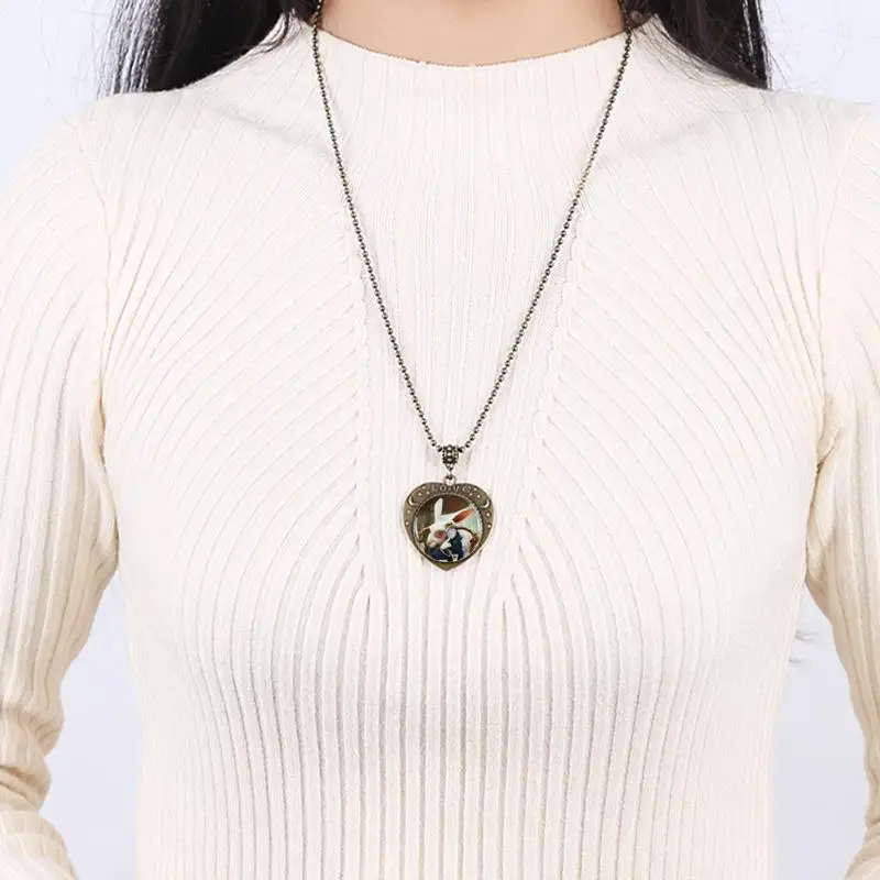 10pcs Rabbit Clock Bronze Heart Pendant Alice In Wonderland Bead Necklaces Retro Women Children | Украшения и аксессуары
