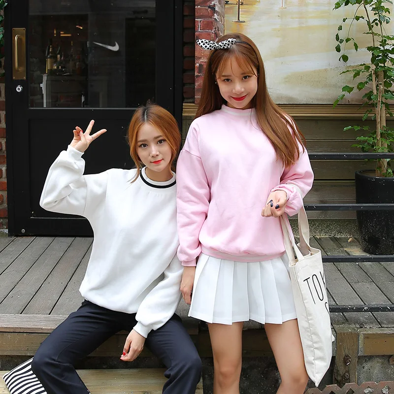 Женский флисовый свитер Kawaii свободный Однотонный в полоску корейский