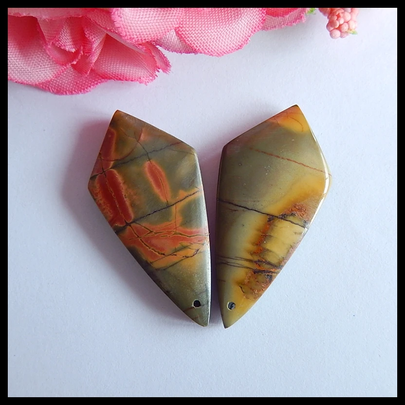 Semi-precious stones Jewelry accessories birthday gift Multi-Color Picasso Jasper fashion woman Earring Bead 35x17x5mm 7.3g | Украшения и