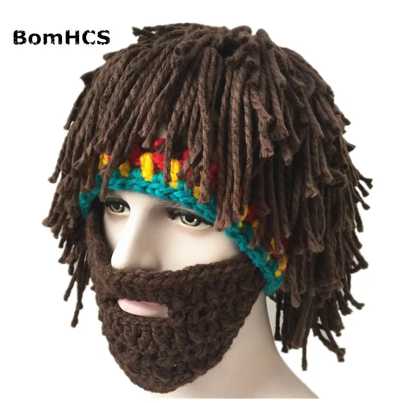 BomHCS COOL Party Cap Men's Head Barbarian Vagabond Beard Beanie Horn Hat Handmade Winter Warm Birthday Gift