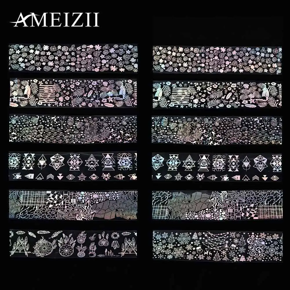 Лазерная Фольга для ногтей AMEIZII голографический цветок блестящий дизайн