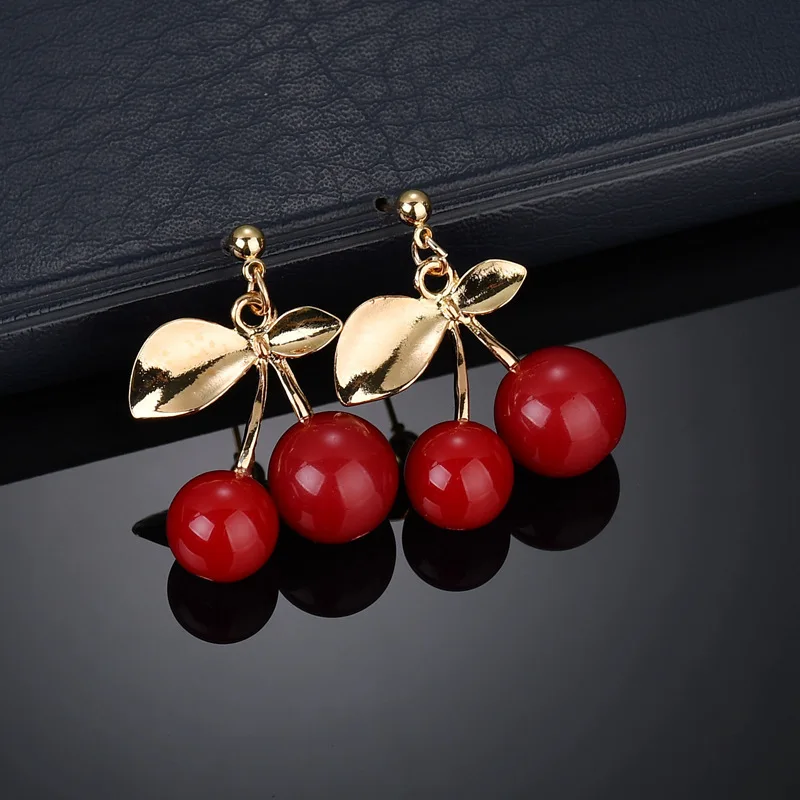 Фантазийные Милая Красная вишна серьги-кольца для женщин эмаль креативные