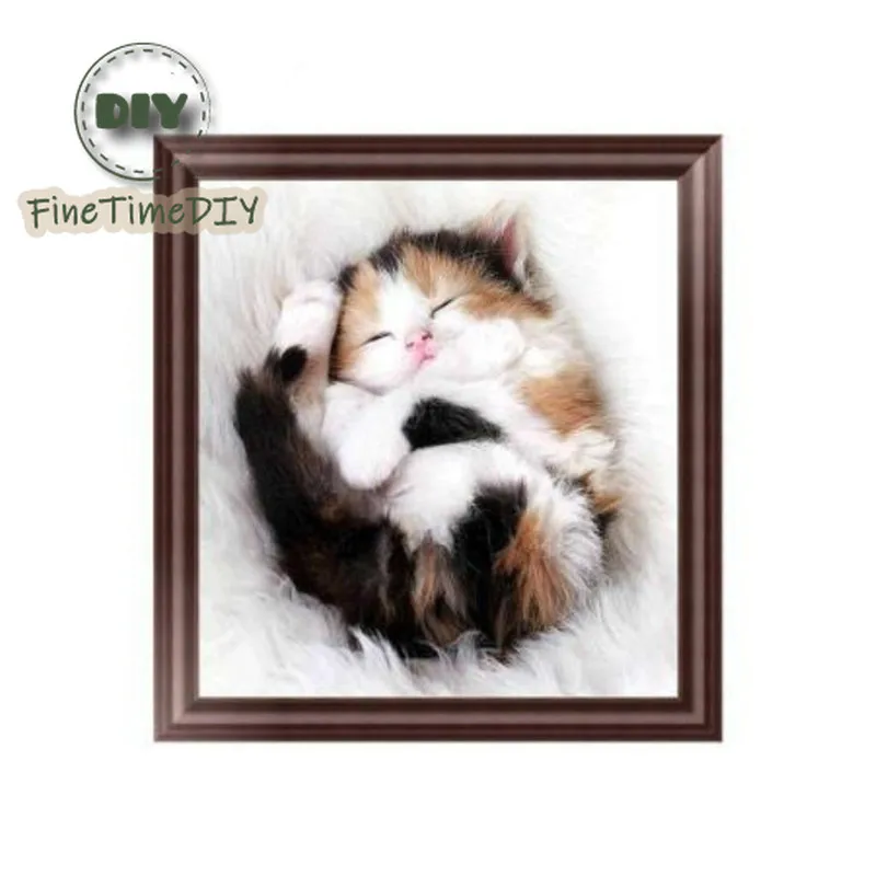 FineTime мультфильм Кот 5D DIY Алмазная картина частично кольцевой дрель вышивка